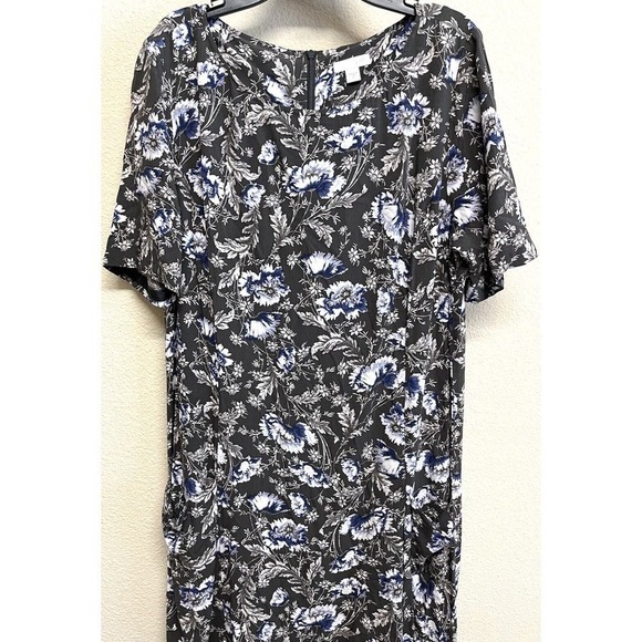 J.Jill Floral Print Short Sleeve Midi Dress Size 12 Patch Pockets Green Olive - Picture 9 of 10